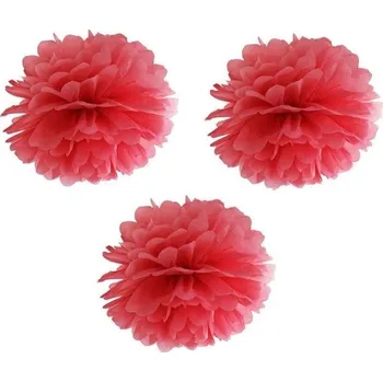 Party dekorace Partydeco Papírový pompom 25 cm červený 3 ks