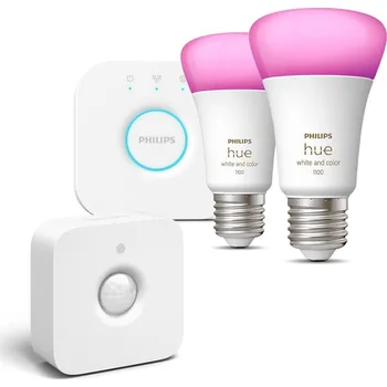 Osvětlení Philips Hue White and Color Ambiance 9W 1100 E27 malý promo starter kit + Philips Hue Motion Sensor