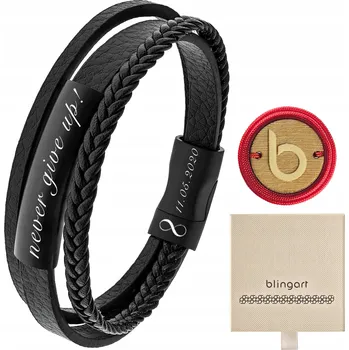 Náramek Dámský KOŽENÝ náramek s gravírováním černý 316L