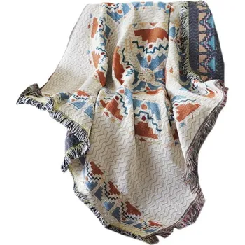 deka eCarla Deka oboustranná Boho s třásněmi 130 × 180 cm, modrá