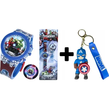 Hodinky Elektronické hodinky AVENGERS pro chlapce, děti, motiv Kapitán Amerika + PŘÍVĚSEK NA KLÍČE