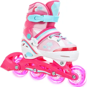 Kolečkové brusle RAVEN Nastavitelné inline brusle Raven Zoya svítící LED kolečka 34/37 MODRÁ|RŮŽOVÁ