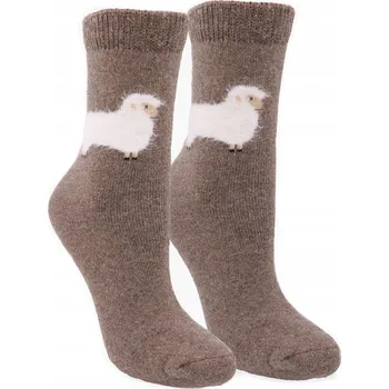 Dámské oblečení MARILYN Teplé dámské ponožky na zimu s motivem oveček F29 HNĚDÉ COFFE