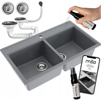 Granitový dřez Dvoukomorový dřez Milo Metro granit šedý