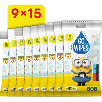Dětský vlhčený ubrousek GoWipes vlhčené antibakteriální ubrousky Mimoň 9× 15 ks (135 ks)