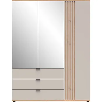Šatní skříň BREVAS široká šatní skříň se zrcadlem SZF1D2M3S, dub artisan/kaš