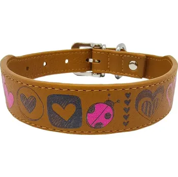 Obojek pro psa Anadi Kožený obojek Love pro malé až střední psy, hnědý karamel, 2, 6 cm × 27 - 31 cm