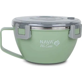Svačinový box Nava Greece kulatý nerezový obědový box "We Care", zelený 850 ml