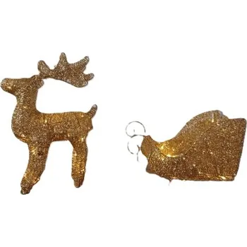 Vánoční dekorace DECOLED LED světelný jelen se sáněmi, 40 cm, teple bílá