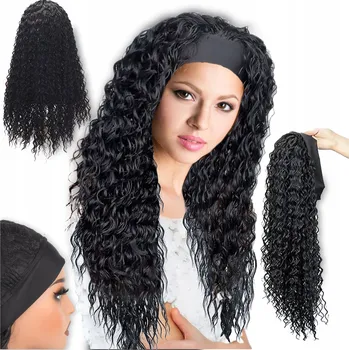 Paruka DÁMSKÁ PARUKA DLOUHÉ ČERNÉ KUDRNATÉ VLASY S ČELENKOU SYNTETICKÁ 65 cm COSPLAY