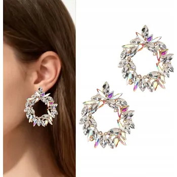 Náušnice Zlaté náušnice s krystaly, opalizující kulaté, módní trendy šperky WOW