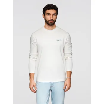 Pánská móda Pánské bavlněné tričko s dlouhým rukávem a kulatým výstřihem - bílé V3 OM-LSPT-0136 - M