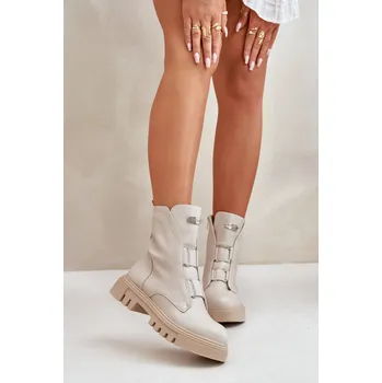 Dámské kozačky Zateplené boty worker pro ženy na zip z eko kůže Mailyra Barva: Béžová, Velikost: 36