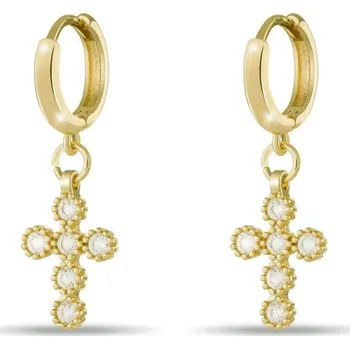 Šperk Biju Pozlacené náušnice visací křížek zirkon 1003087