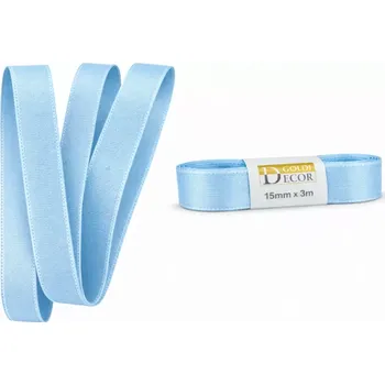 Stuha Stuha taftová LIGHT BLUE světle modrá 15mm x 3m (6,-Kč/m) (Stuha taftová, barva světle modrá, oboustranná, tkaním zesílené okraje, skládaná)