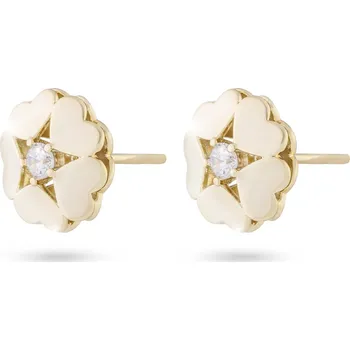 Šperk Biju Pozlacené náušnice 14K pecky, květina složená z pěti srdcí a zirkonem 1002335