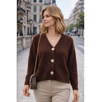 Dámský svetr Dámský hnědý svetr alpaka Made in Italy volný kardigan Uni