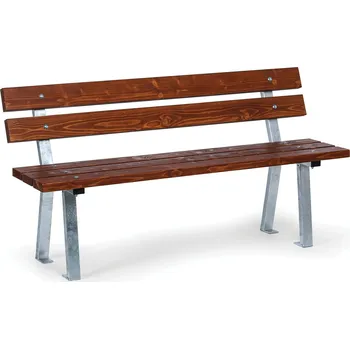 Zahradní lavice Venkovní lavička WOODY s opěradlem, zinkovaná, 1500 mm, mahagon tmavý