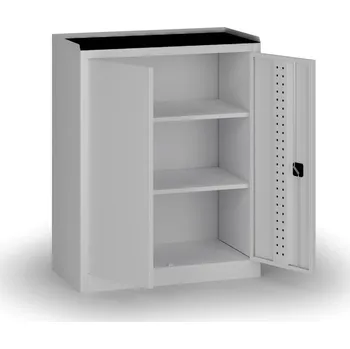 Policová dílenská skříň 2-dveřová, 2 police, 1180 × 950 × 500 mm, šedé dveře