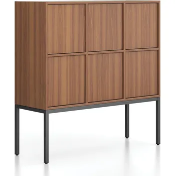 Kancelářská sestava Kancelářská skříň FRAME, nízká, černá podnož, 6x dveře, 1299 x 450 x 1331 mm, PUSH-lock, ořech