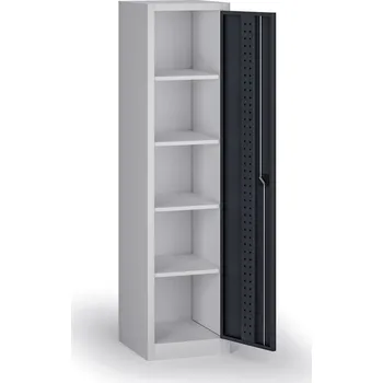 Úzká policová dílenská skříň, 4 police, 1950 × 505 × 500 mm, grafitové dveře