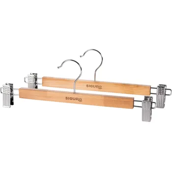 Ramínko Siguro Sada dřevěných ramínek na kalhoty s klipy, natural, 2 ks