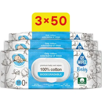 Dětský vlhčený ubrousek GoWipes 99 % vody Plastic Free 3 x 50 ks (150 ks)