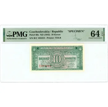Československo 10 korun bez data (1945) S RC, SPECIMEN PMG 64 EPQ