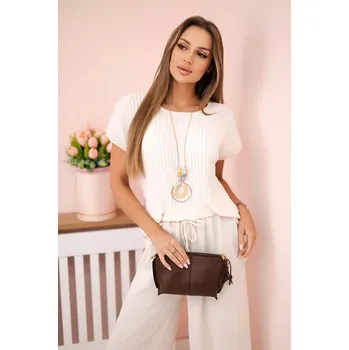 Dámská halenka Kesi Włoski Viskózový komplet plisovaná halenka + kalhoty béžový Kesi Włoski bílá 3276052