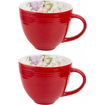 Hrnek Domosfera červený hrnek s květinovým vnitřkem, porcelán, 450 ml