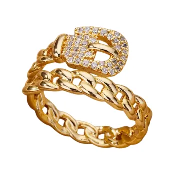 Prsten Dámský prstýnek z nerezové oceli Otevřený nastavitelný design Zlatá barva Prstýnek ve tvaru pásku s třpytivými kamínky Elegantní moderní