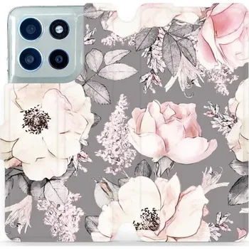 Mobiwear Flip pouzdro pro Motorola Moto G56 5G květy na šedé