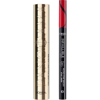 Kosmetická sada L'ORÉAL PARIS Panorama Black 10,5 ml + Infaillible Grip 36h Micro-Fine 01 Obsidian Black 0,4 g