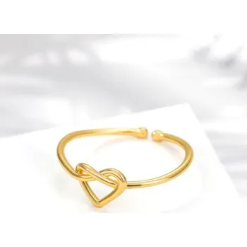 Prsten Dámský nastavitelný prstýnek Nerezová ocel Otevřený prsten se srdíčkem Uzlový design Jemný elegantní svatební šperk zlatá