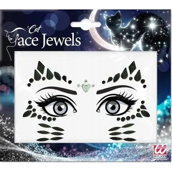 Karnevalový kostým SAMOLEPKY NA OBLIČEJ KŘIŠŤÁLY KOČKA DIAMANTY ČERNÉ FESTIVAL