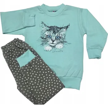 PYŽAMO BAVLNA KOČKA TYRKYSOVÁ/ŠEDÉ TEČKY 116 SUTEX