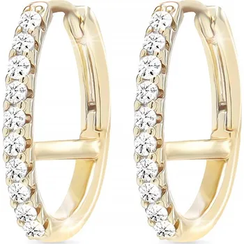 Šperk Biju Pozlacené náušnice 14K, asymetrický kroužek se zirkony 1002803