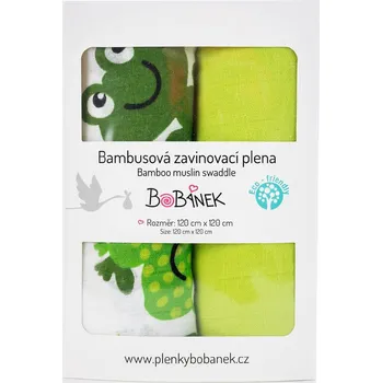 látková plena Bobánek Duo Pack Bambusové zavinovací pleny 120 × 120 cm, Veselé žabky