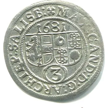 SALZBURG. 1668 - 1687. Maxmilian Gandalf v. Kuenburg. 3 Kreuzer 1681. Ag.