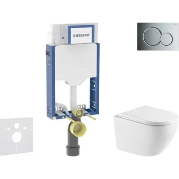 WC sada Geberit Kombifix - Set předstěnové instalace, klozetu Oudee a sedátka softclose, tlačítko Sigma01, lesklý chrom SANI15CA1142