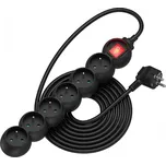 AlzaPower Arc prodlužovací přívod 230V 6 zásuvek vypínač 5m černý