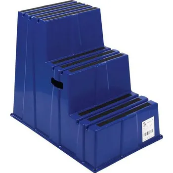 Schůdek Plastová pracovní podesta Manutan Expert, modrá, 3 stupně + Prodloužená záruka na 10 let