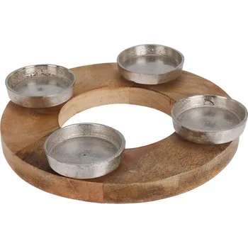 Svícen Koopmann International Kovový svícen na 4 čajové svíčky na dřevěném kulatém podstavci 270 × 45 mm, d