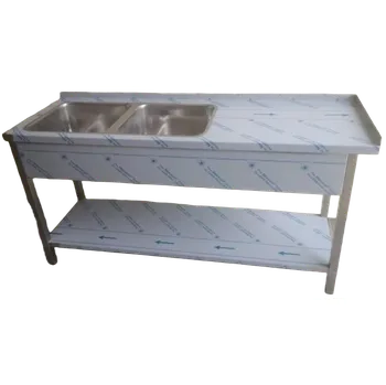 Dílenský stůl PMN - Výroba nerezového zařízení s.r.o. Nerezový mycí stůl dvoudřezový s policí 1600 x 600 x 900 mm (2x dřez 400 x 400 x 250 mm)
