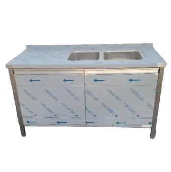 Dílenský stůl PMN - Výroba nerezového zařízení s.r.o. Mycí stůl dvoudřezový s křídlovými dvířky 1600 x 700 x 900 mm (dřez 2x 500 x 500 x 300 mm)