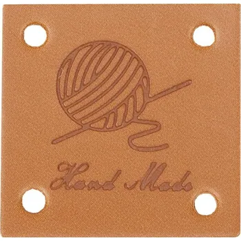 BELLATEX G - nášivka Hand Made kožená 25 × 25 mm s klubíčkem - sada 4 ks