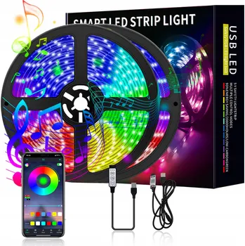 LED páska VODOTĚSNÁ LED PÁSKA 5M RGB: BAREVNÁ S BLUETOOTH, 200 LED DIOD NA METR.