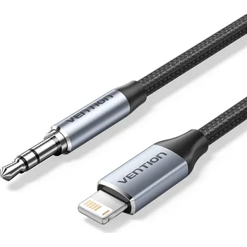 Datové redukce Vention Cotton Braided Lightning Male to 3.5MM Male Cable 1M Gray Aluminum AlloyType