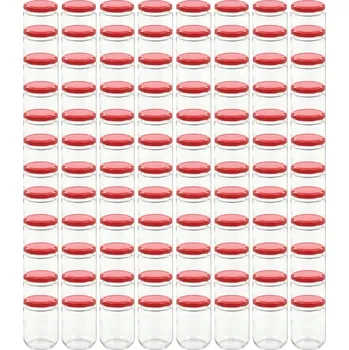 Sklenice Skleněné sklenice na džem, červená víčka, 96 ks