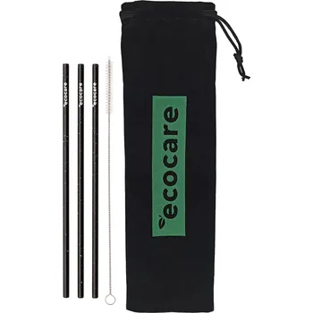 ECOCARE Ekologická kovová brčka Černé se vzorem 3 ks